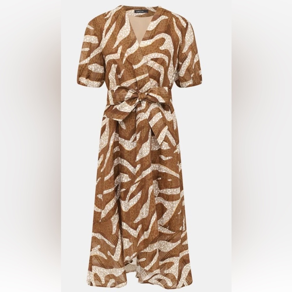 MARC CAIN Belted MIDI Dress Safari Print Cotton Silk size N6 / US 14 $430